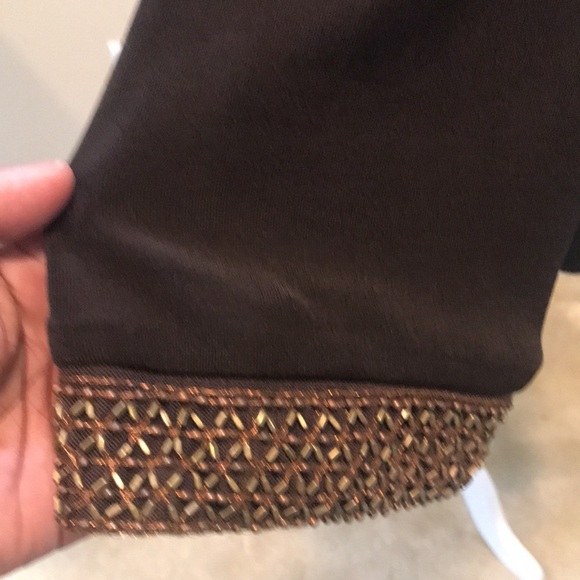 Chicos Travelers Brown Open Front Stretch Knit Cardigan with Beaded Cuffs-Size 2 - Picture 5 of 12